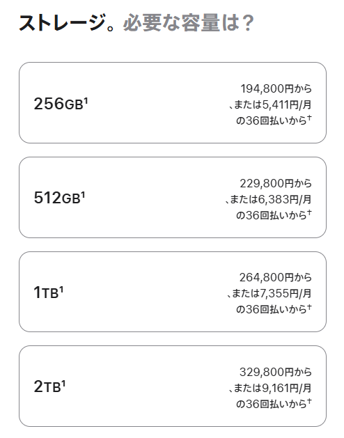 iPhone17 Pro Max　ストレージ