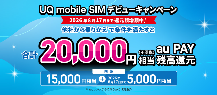 UQモバイルSIMデビューキャンペーン8月17日まで